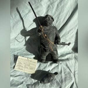 Inuit soapstone hunter & seal carving from Repulse Bay, Nunavut by Adam Milortok